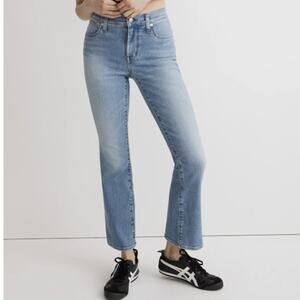 Madewell Kick Out Crop Jeans Mid Rise Raw Hem Light Wash Women's Size 31